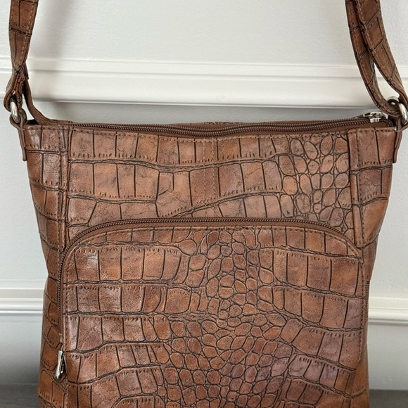 Kim Rogers Brown Crocodile Embossed Crossbody Handbag - Picture 6 of 12